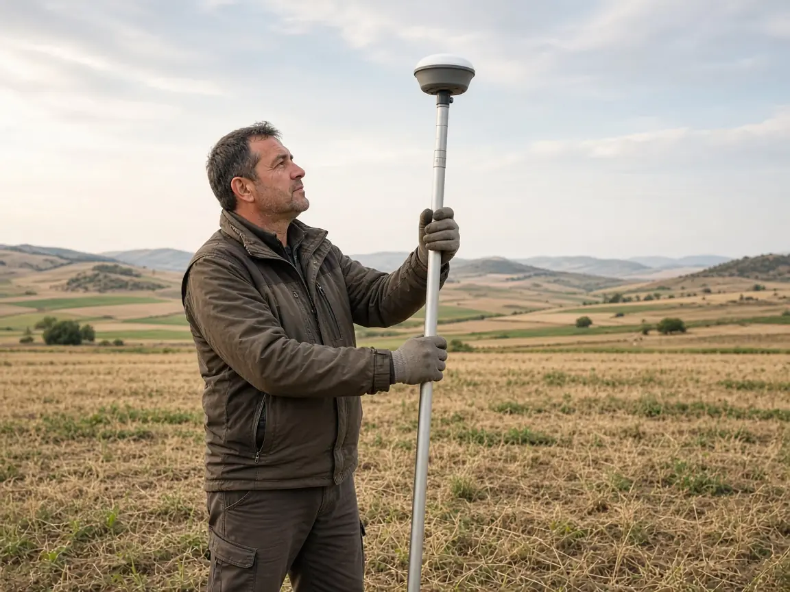 Tarla üzerinde GNSS alıcısı ile ölçüm yapan uzman